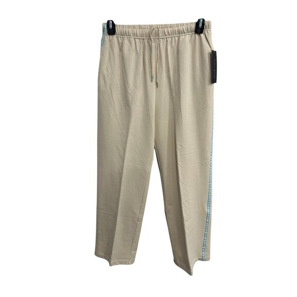 FU DA Sport Side Striped Pull On Track Pants Beige Blue Sz Medium Neutral Active - Picture 1 of 10